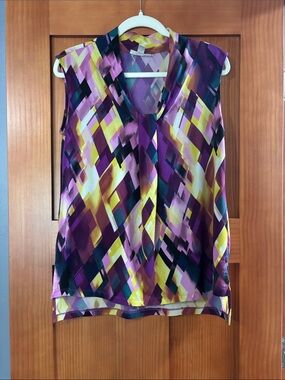 Dana Buchman Purple & Yellow Geometric Tie-Neck Camisole